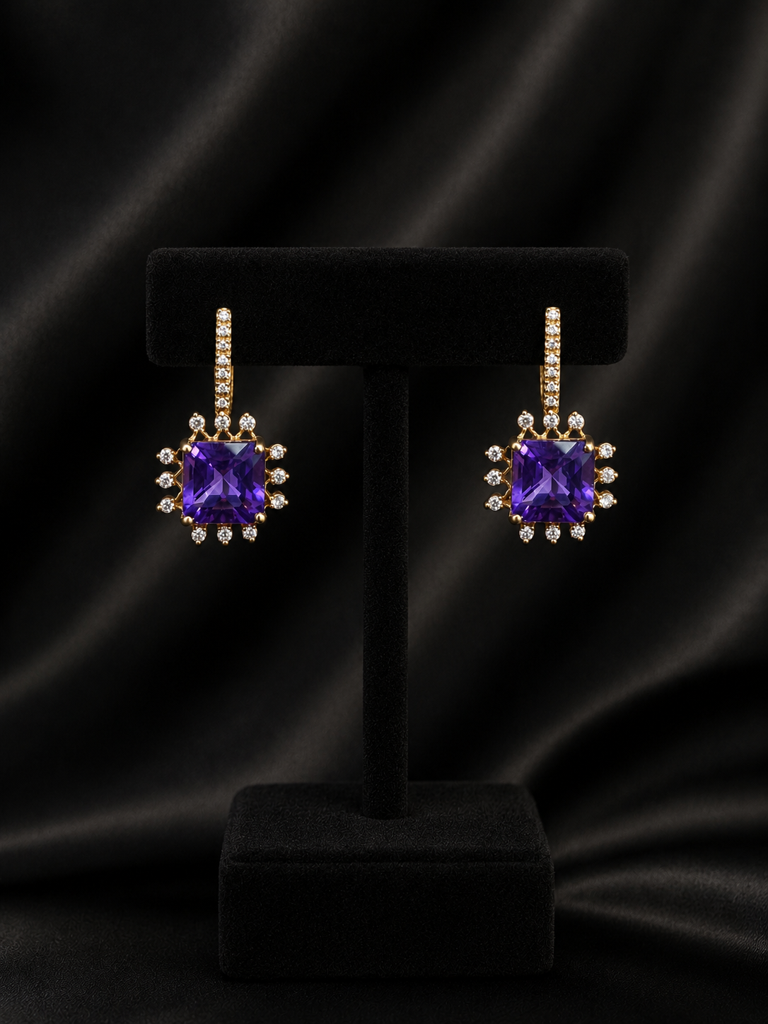 Golden Amethyst Hoop Drop Earrings - 1
